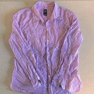 GAP med purple white checked blouse